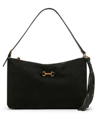 Faux Suede Large Horse Bit Shoulder Handbag