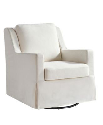 Lillie 30" W Farmhouse Slipcovered Down-blend Swivel Rocking Chair with Pillow Back
