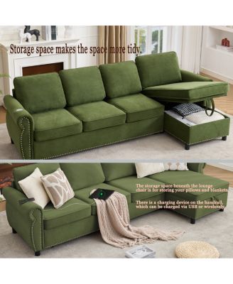 106.5" Modular L-Shape Sofa Bed with  Charging and Storage