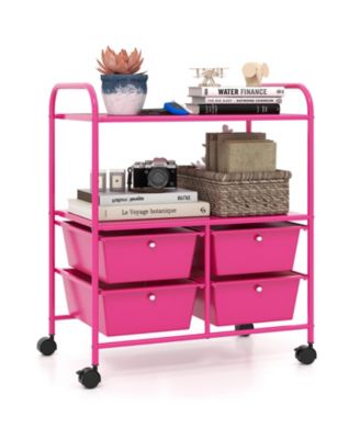 4-Drawer Rolling Storage Cart with 2-Tier Open Shelves