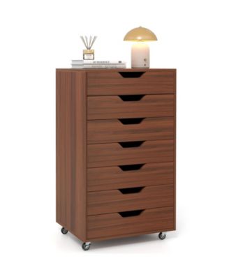 7-Drawer Wooden Storage Dresser with Lockable Wheels