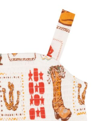 Rare Editions Girls' 2T-6X Western Printed Woven Romper Dress with Smocking