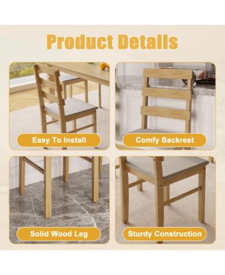 5-Piece Solid Wood Dining Set with Rectangular Table and 4 Back Chairs