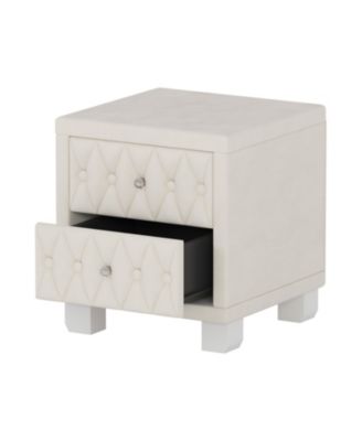 Nightstand with Crystal Handle 2-Drawer Button-Tufted Bedside Table