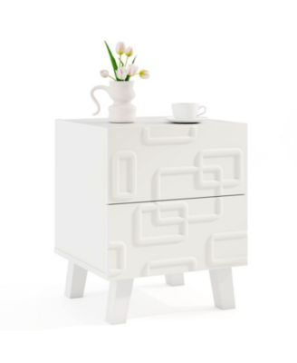 Modern Nightstand with Drawers and 3D Geometric Pattern