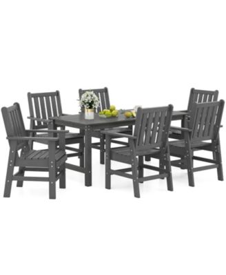 7 Pieces Patio Dining Set Outdoor HDPE Weather Resistant Table & Chairs Set