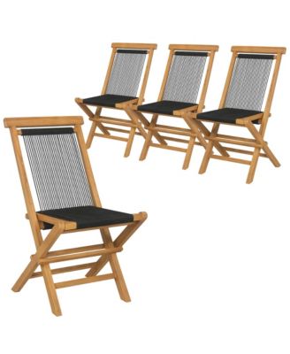 4PCS Folding Chairs w/ Quick-Folding Portable Design Woven Rope Seat Porch Patio
