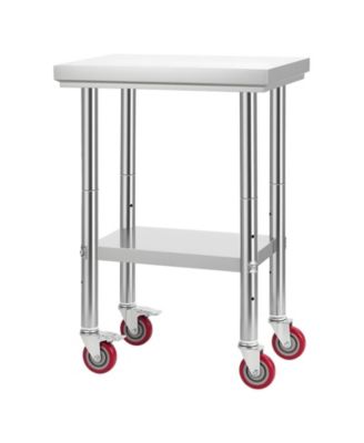 Stainless Steel Prep Table on Wheels with Adjustable Undershelf, 24 x 18 x 34 in