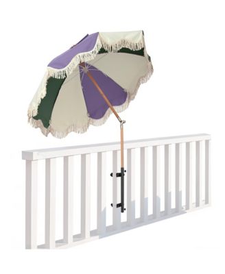 6Ft Vintage Floral Fringe Umbrella w/ Deck Holder Carry Bag Adjustable for Outdoor Balcony Deck Food Ice Cream Cart Mobile Stall