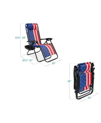 Set of 2 Zero Gravity Lounge Chair Recliners for Patio, Pool w/ Cup Holder Tray