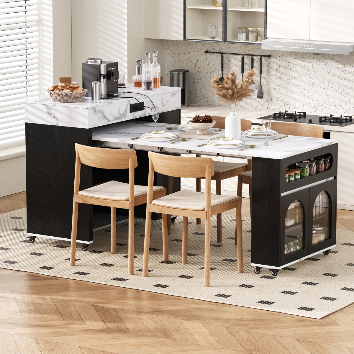 Streamdale Furniture Extendable Kitchen Island with Storage and Power