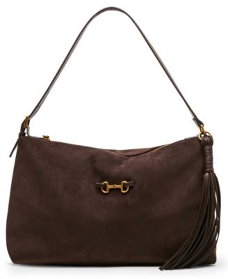 Faux Suede Large Horse Bit Shoulder Handbag