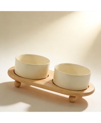 Ceramic Elevated Dog Bowls Set Raised Feeder for Food Water Stable Non-Slip Healthy Dishwasher Safe