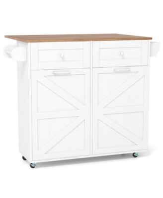 Rolling Kitchen Island with Trash Can Cabinet, Drop Leaf and Spice Rack, 440 lbs Capacity, 42 x 25.5 x 35.5 in