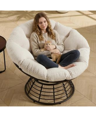 360degree(s) Rotatable Rattan Papasan Chair, Wicker Accent Lounge Seat with Soft Padded Cushion, Balcony, Living Room