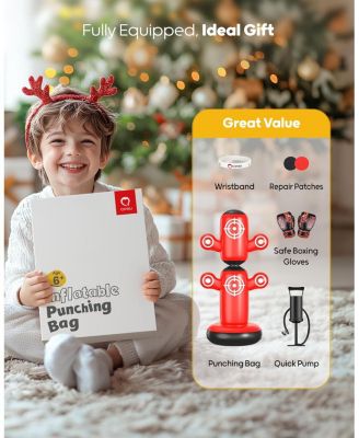 360degree(s) Rotatable Punching Bag for Kids, Lager 64" Kids Punching Bag with Gloves, Hand Pump and 6 Targets, Bop Bag Inflatable Punching Toy