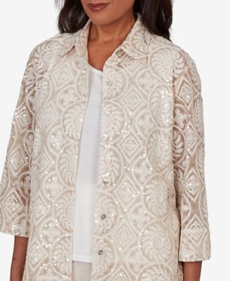 Women's Natural Wonder Sequin Medallion Two-In-One Collar Top