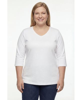 Plus Size Perfect Three-Quarter Sleeve V-Neck Tunic