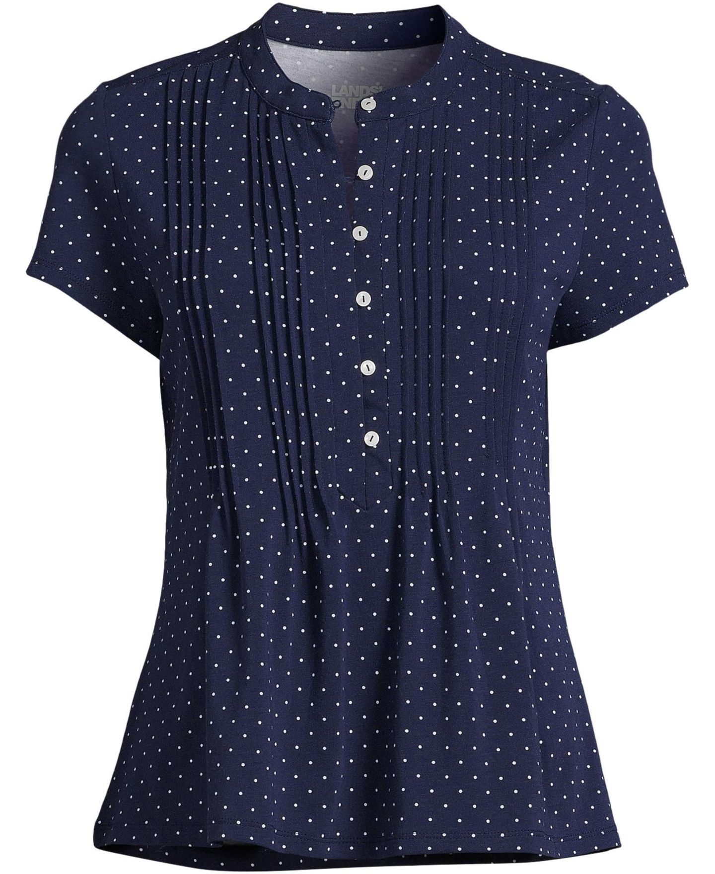 Женский топ Lands' End Tall Lightweight Jersey Button Pintuck, цвет: Морской тёмно-синий — фото 3