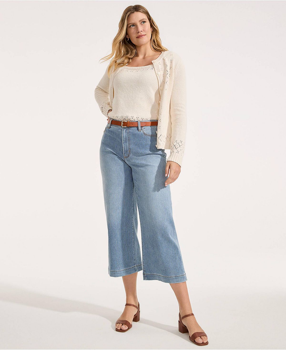Lands' End Women's Tall Recover Denim High Rise Wide Leg Crop Jeans view 3 — MAYCSS fashion products