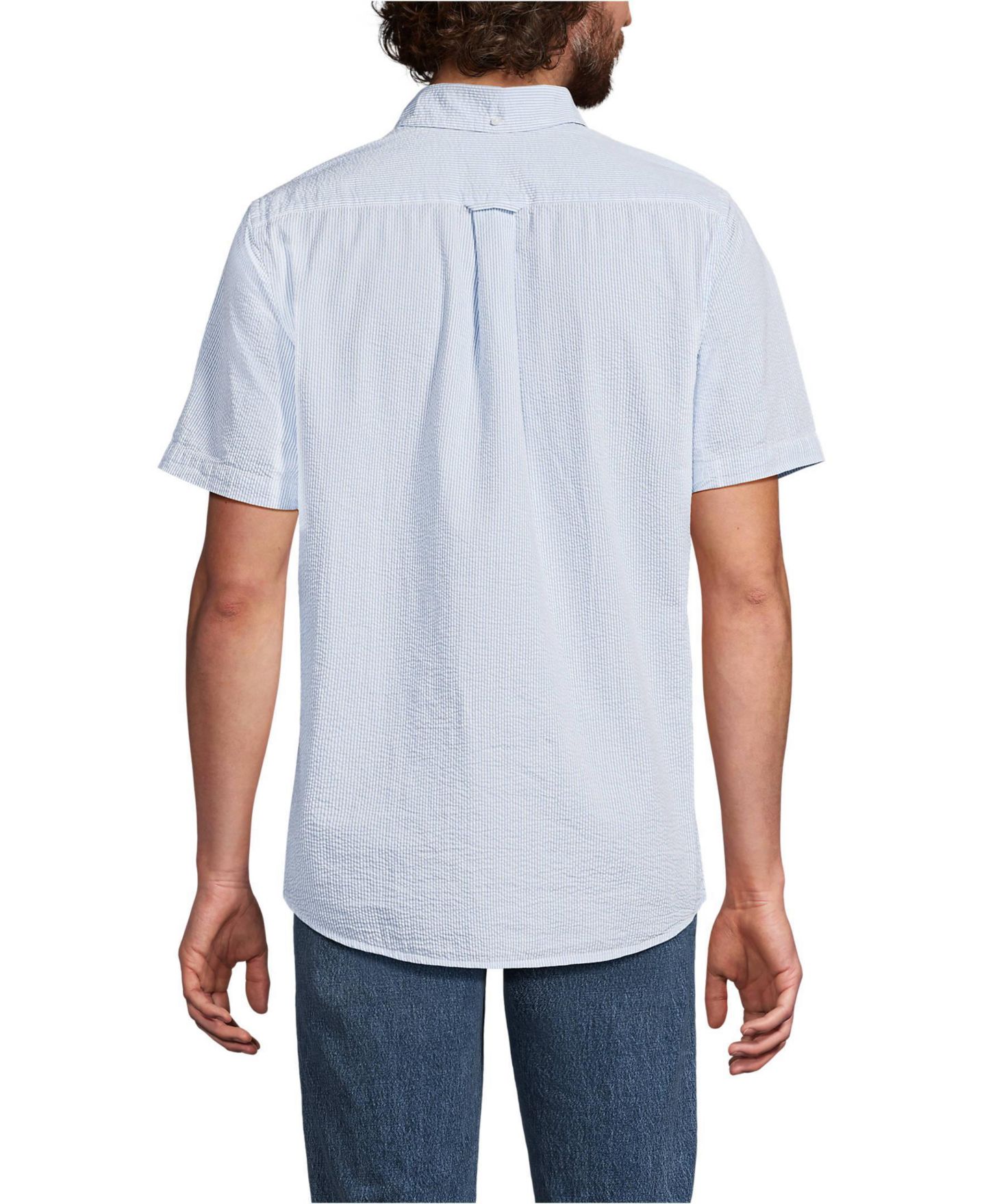 Мужская рубашка Lands' End Short Sleeve Seersucker, цвет: Мягкий синий — фото 2