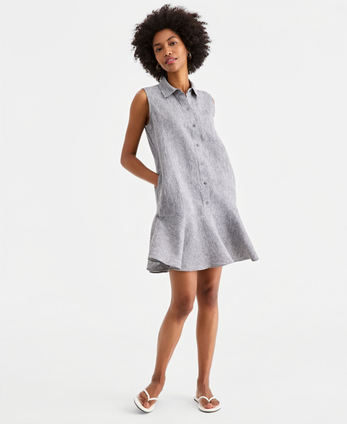 Женское платье Charter Club Sleeveless 100% Linen Shirtdress, цвет: Чёрный — фото 1