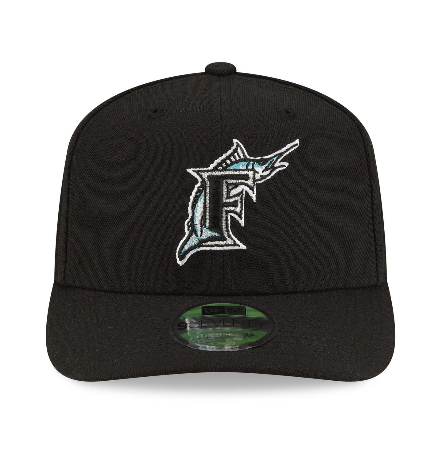 Мужская кепка New Era Black Florida Marlins Player Replica 9SEVENTY Adjustable Hat — фото 2
