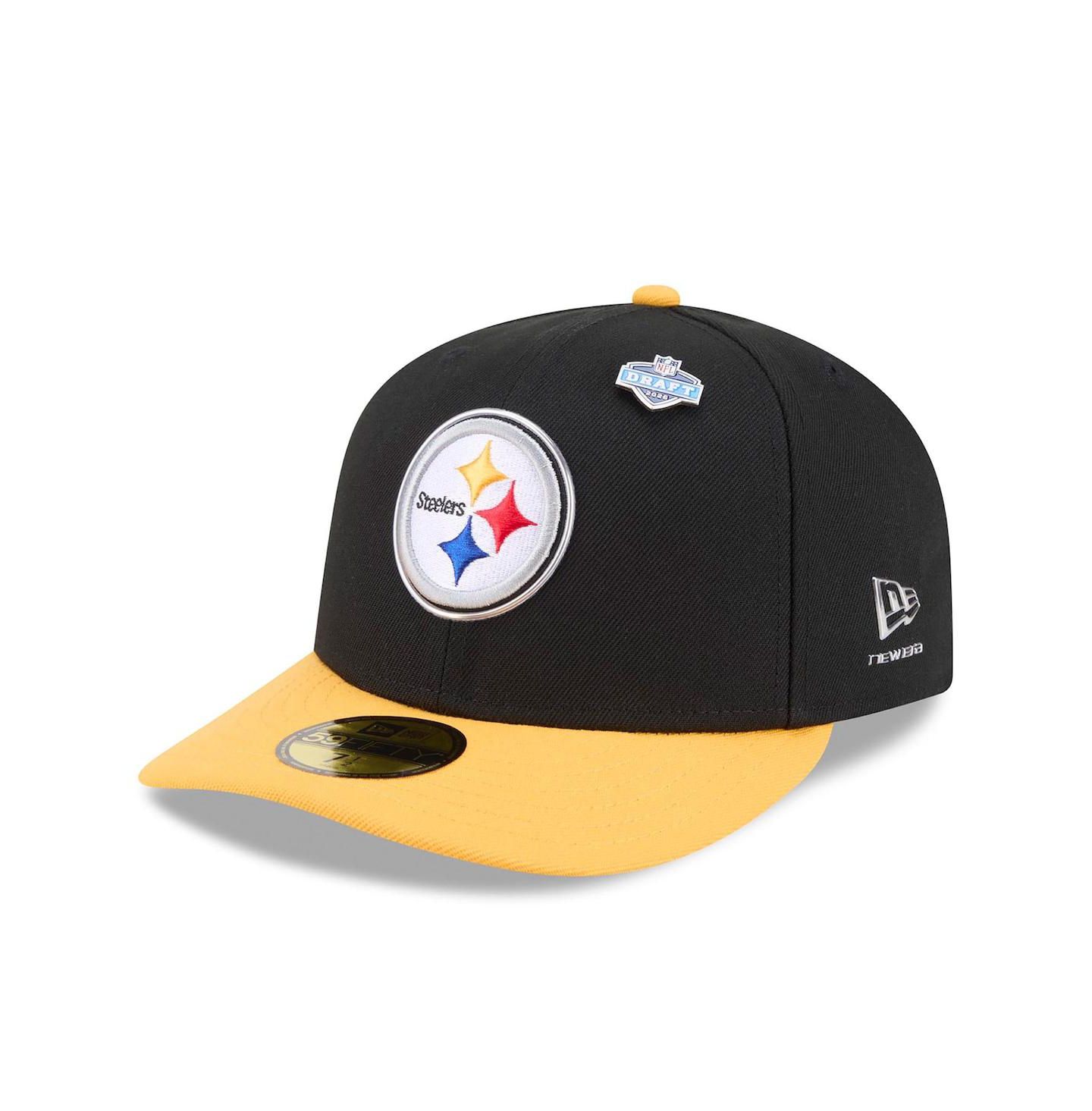 Мужская кепка New Era Black/Gold Pittsburgh Steelers 2026 NFL Draft Pre-Curved 59FIFTY Fitted Hat — фото 1