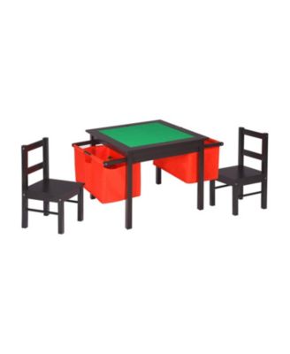 2-in-1 Kids Activity Table and 2 Chairs Set with Building Block Board