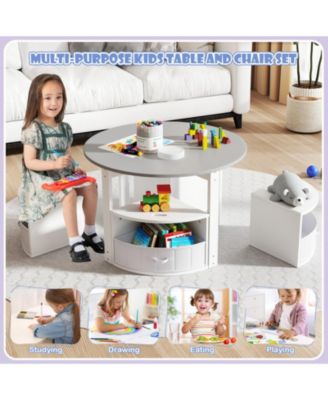 5-Piece Kids Round Nesting Table Set with 4 Storage Stools