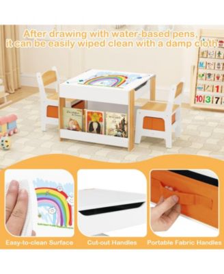 4-in-1 Kids Activity Table and 2 Chairs Set with Reversible Tabletop