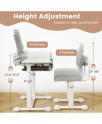 Height-Adjustable Kids Study Desk and Chair Set with Tilt Desktop