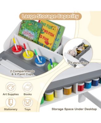 Kids Art Table and Chair Set with Paper Roll and Storage Cubbies