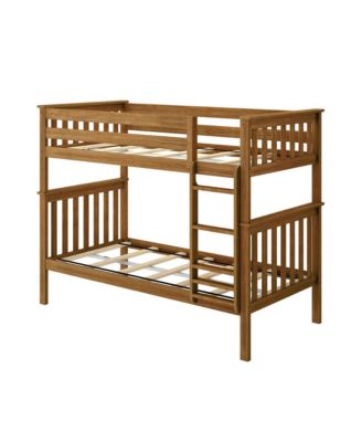 Max and Lily Twin over Twin Bunk Bed for Kids, Solid Wood Bunk Beds with Ladder, Pecan
