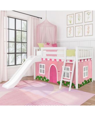 Low Loft With Easy Slide and Farmhouse Curtain