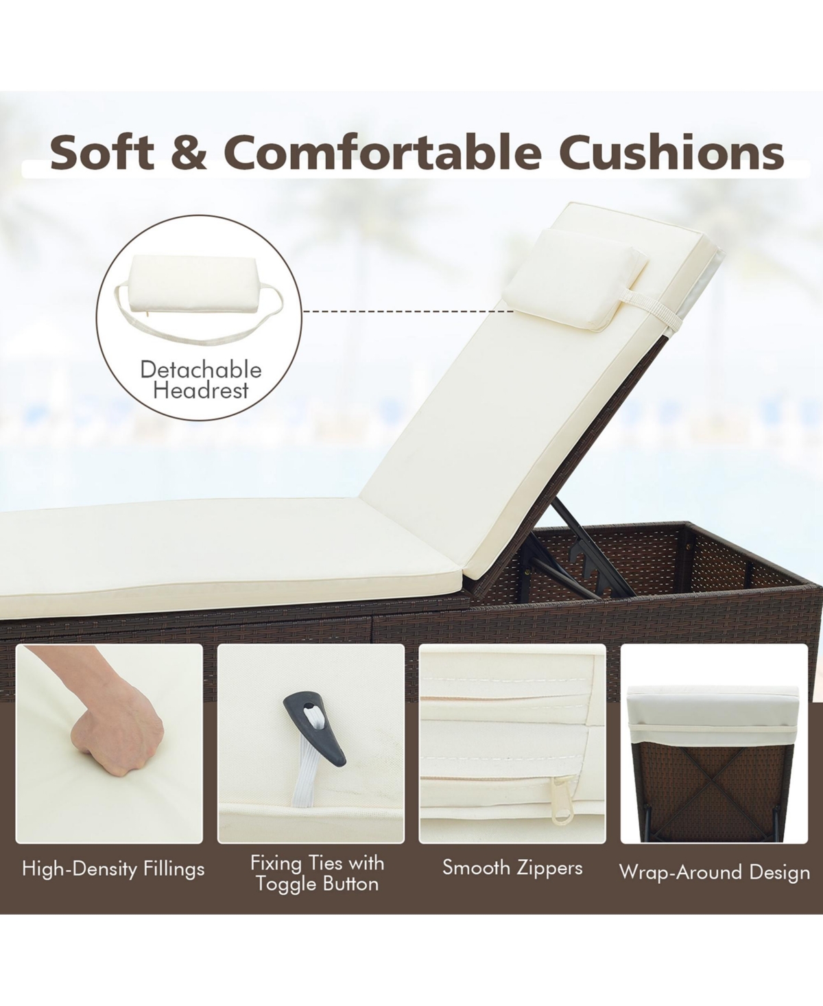 Patio Chaise Lounge with 6-level Backrest