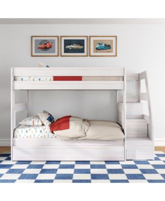 Twin Over Twin Wood Staircase Bunk Bed with Trundle, Driftwood