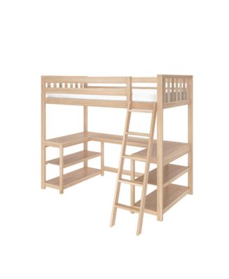 Scandinavian Loft Bed with Wraparound Desk and Shelves