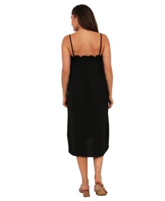 24seven Comfort Apparel Women's Essential Spaghetti Strap Smocked Pocket A-Line Maxi Dress - Black - Maxi dresses