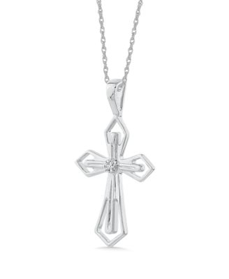 14k White or Yellow Gold Pendant, Diamond Accent Cross