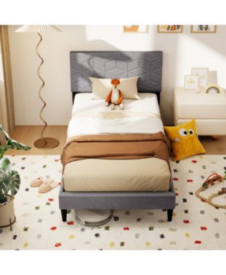 Twin Linen Upholstered Platform Bed Frame with Headboard