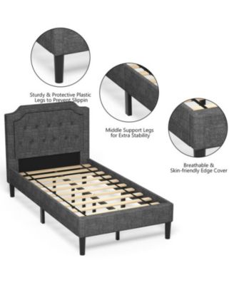 Button-Tufted Twin Platform Bed with Upholstered Headboard