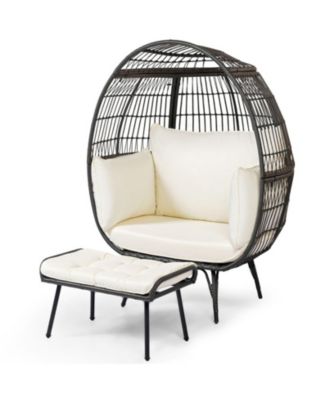Oversized Rattan Egg Lounge Chair with Ottoman and Cushions