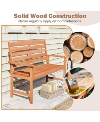 2-Person Solid Wood Garden Bench with Slatted Backrest