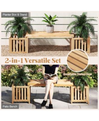 68-inch Fir Wood Patio Bench with Dual Planter Boxes