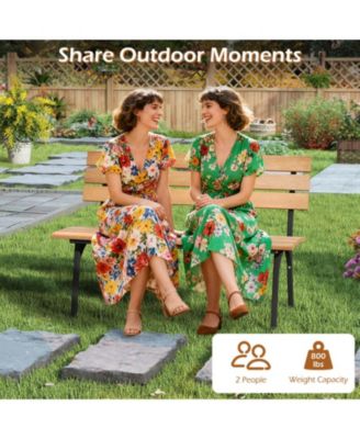 47-inch Outdoor Acacia Wood Bench with Metal Frame and Curved Backrest