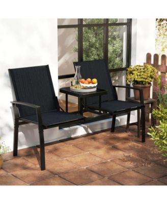 2-Person Patio Loveseat with Tempered Glass Built-in Table