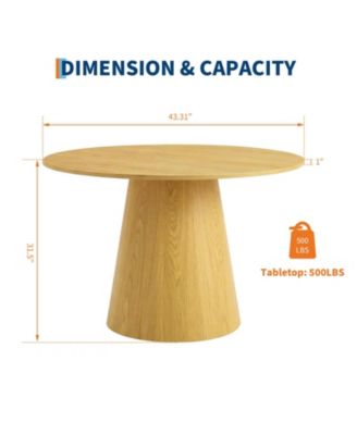 43" Round Dining Table for 4-6 People, Wooden Dining Room Table with Pedestal Base, Dining Room, Living Room