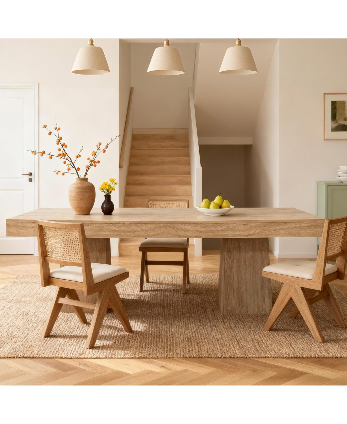 Homfan Space-Saving Square Dining Table for 4, Modern Farmhouse Style with Wooden Pedestal Base, 31.5" Table Ideal for Dining Room, Living Room