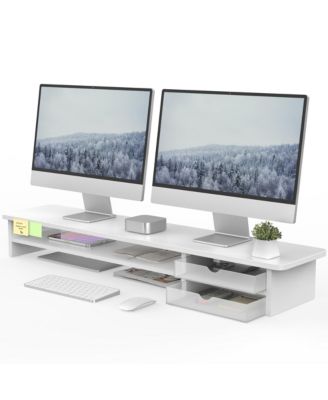 Monitor Stand Dual Riser Wood Desk Organizer